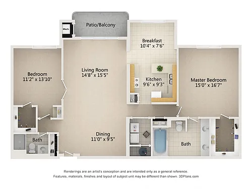 Floor plan 2 Bedroom 2 Bath Type A & B