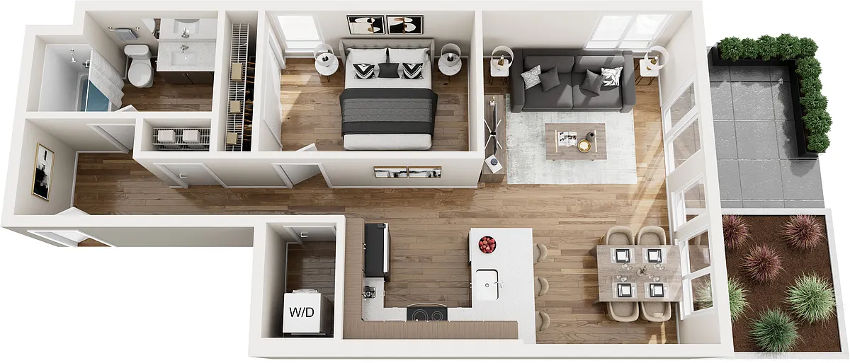 Floor plan One Bedroom w/Large Courtyard Patio M3C