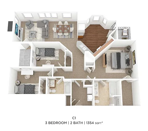 Floor plan Three Bedroom 2 Bath