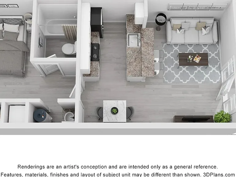 A 3D floor plan rendering of The Helm.