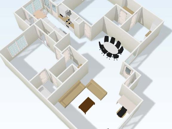 3D plan from Corner of Living Room