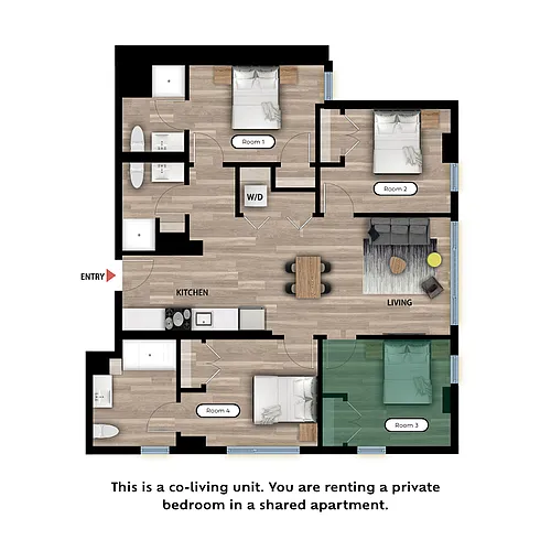 Floor plan Private Bed in a 4 Bed 3 Bath A - RM3
