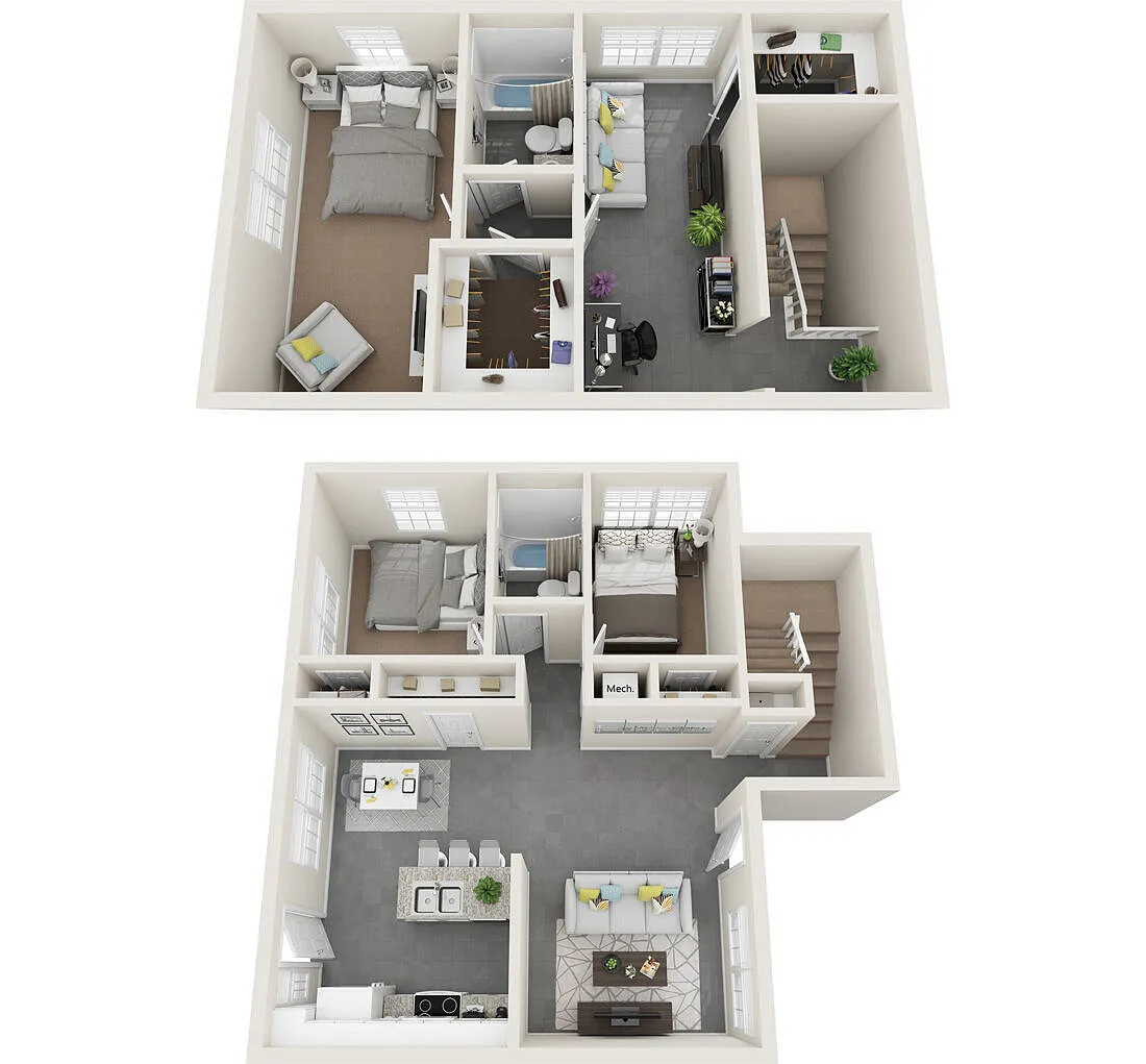 Floor plan Three Bedroom Townhome with Bonus Room
