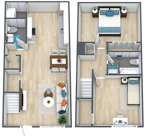 Floor plan 2BR - 1.5BTH Upgraded Townhome