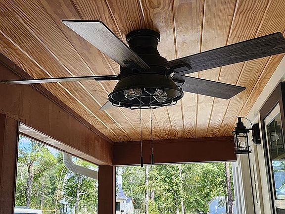 T&G ceiling & fan in porch.