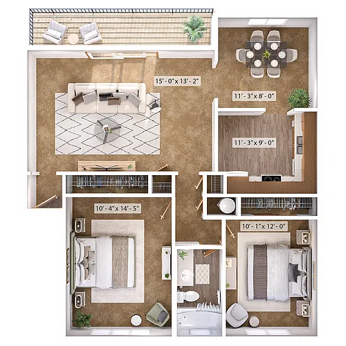 Floor plan 2 Bed, 1 Bath A