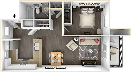 Floor plan 1BD, 1BTH