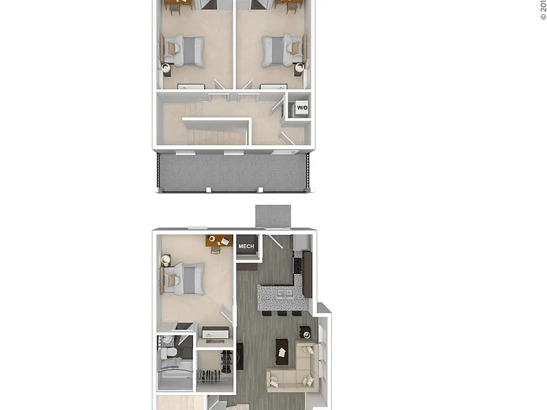 3 Bed Cottage Upper Deck 3D Floorplan 3 Bed Cottage Upper Deck 3D Floorplan