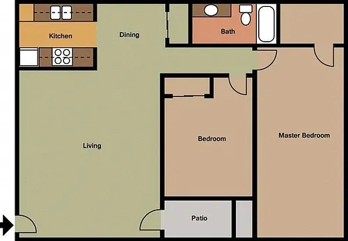 Floor plan 2 Bedroom 1 Bathroom Medium