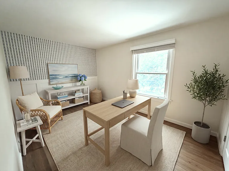 4th bedroom or office with Serena & Lily wallpaper (virtually staged)