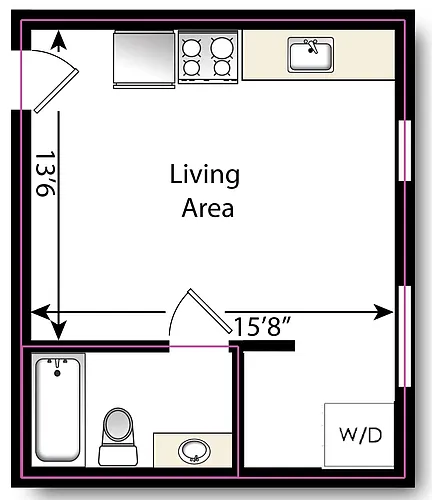 Floor plan Studio, 1 Bathroom S4