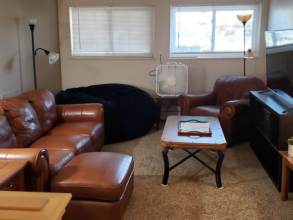 Fully furnished living room with extra comfy 5' love sac.