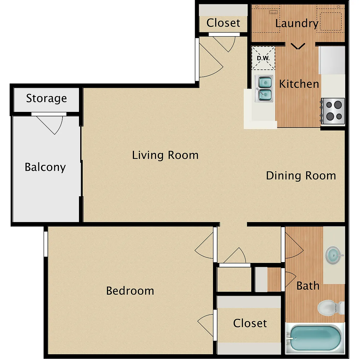 Floor plan 1 Bedroom 1 Bath