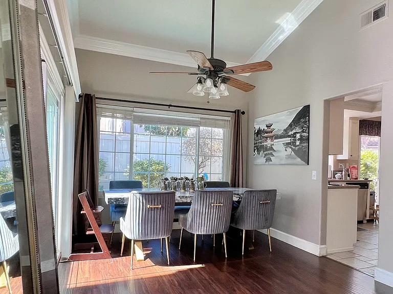 This is a staged view of the dining room.