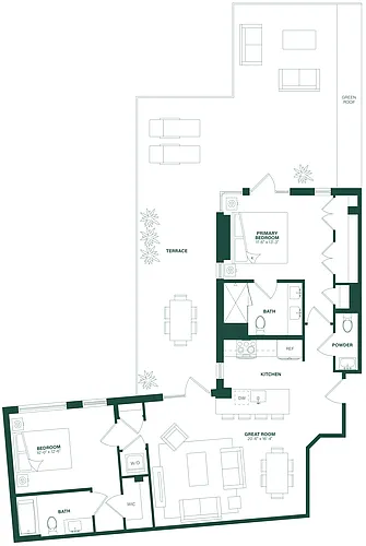 Floor plan 2 Bed/2.5 Bath-2J