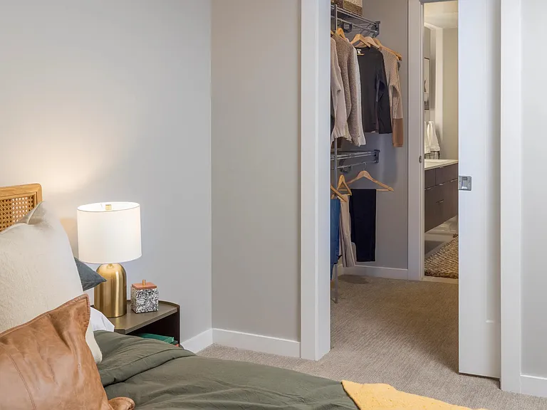 Primary bedroom with pass through closet.