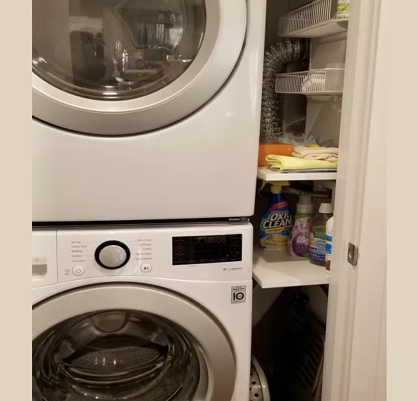 In-unit LG washer & dryer + laundry essentials