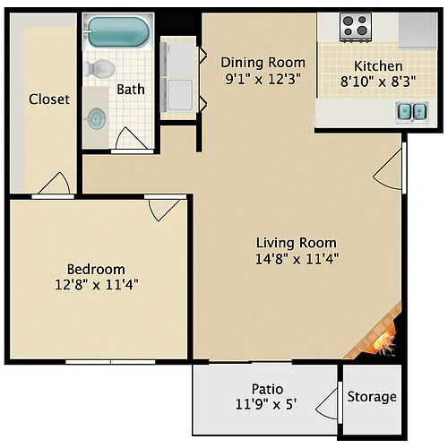 Floor plan 1 Bed 1 Bath