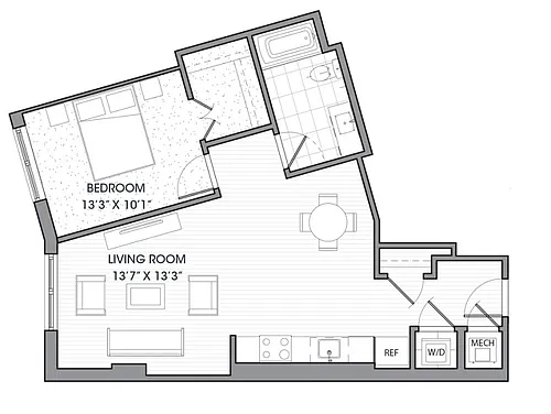 Floor plan One Bedroom One Bath (779 SF)