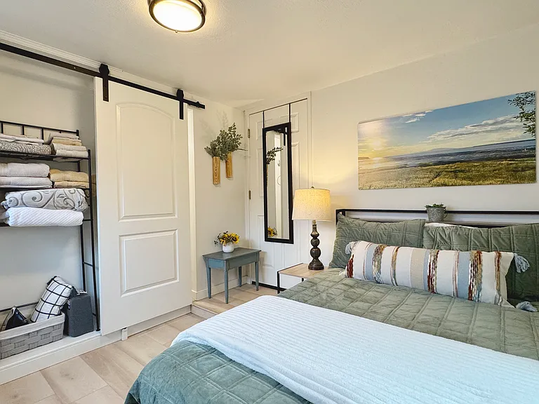 Sliding door leads to the bathroom