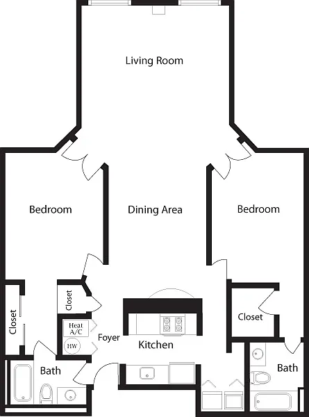Floor plan K-BI Two Bedroom, Two Bathroom