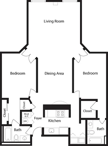 Floor plan K-BI Two Bedroom, Two Bathroom