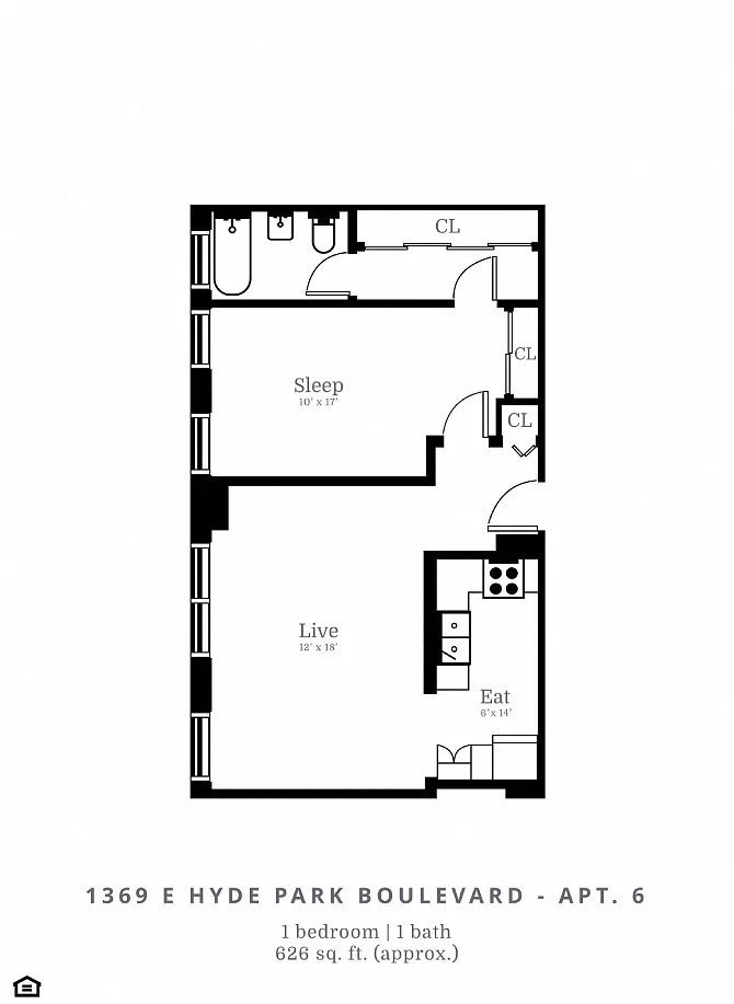 Floor plan 1 Bed | 1 Bath (B2)