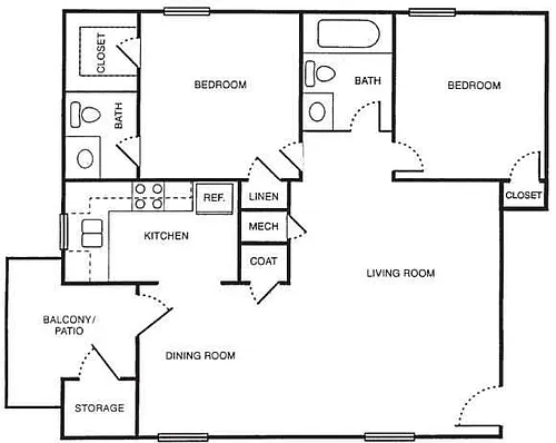 Floor plan 2 Bedrooms-1-5 Bathrooms