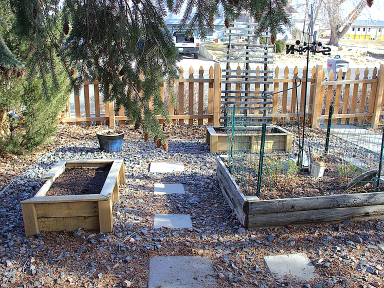 Planter boxes and mature landscaping