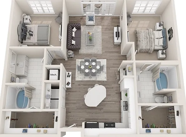 The Louis, Two Bedrooms, Two Bathrooms, 1177-1215 sqft, Full-Size Washer/Dryer, Patio/Balcony, Two Walk-in Closets The Louis, Two Bedrooms, Two Bathrooms, 1177-1215 sqft, Full-Size Washer/Dryer, Patio/Balcony, Two Walk-in Closets