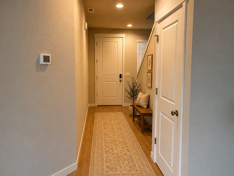 FRONT ENTRY VIEW FROM INSIDE LIVING ROOM - AI ENHANCED