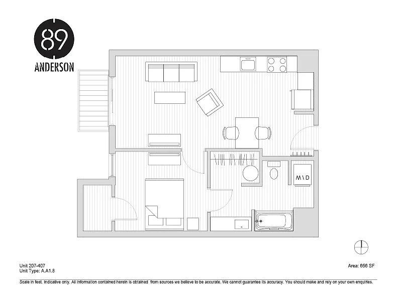 Floor plan 89 Anderson 1BD Plan H
