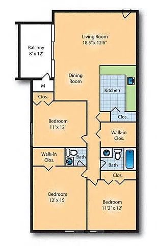 Floor plan 3Bed 1.5Bath 1124 sf