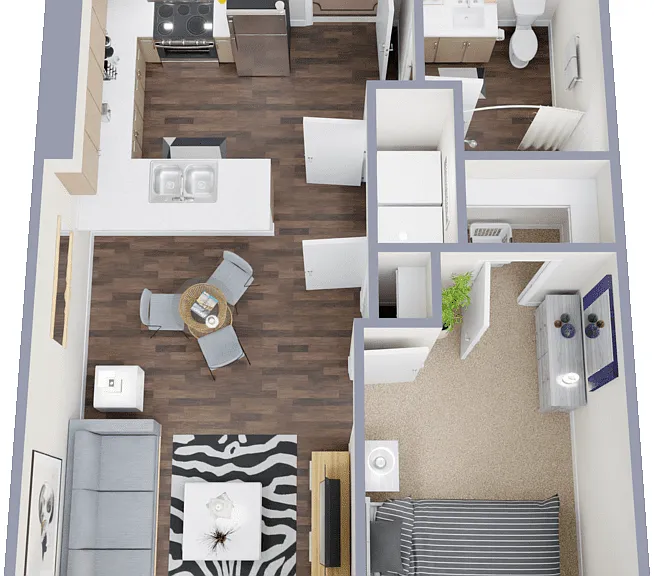 1 Bed 1 Bath Floorplan Diagram