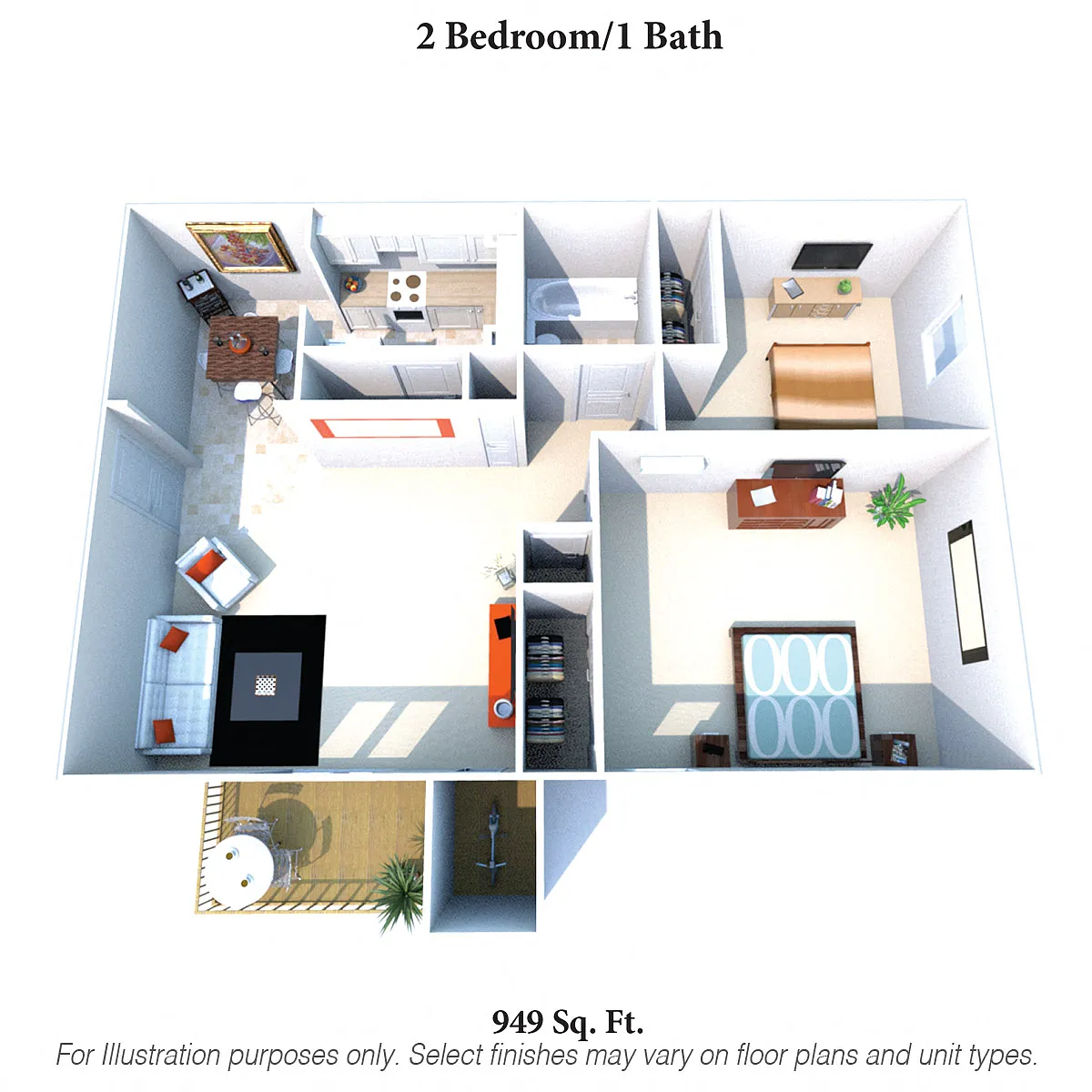 Floor plan Phase II - 2 Bedroom, 1 Bath