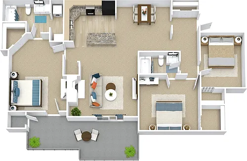 Floor plan 3 Bed, 2 Bath A