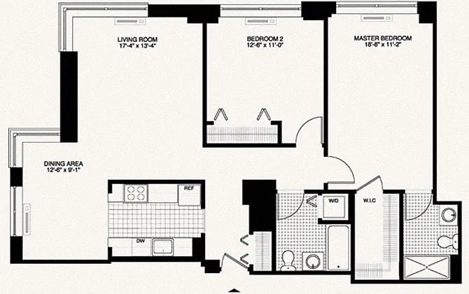 Floor plan 2 Bed - 2 Bath - Dining