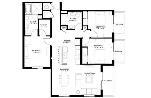 Floor plan 3 Bed/2 Bath-C3