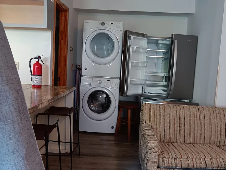Washer/Dryer (non-coinop), 3 door stainless steel refrigerator,