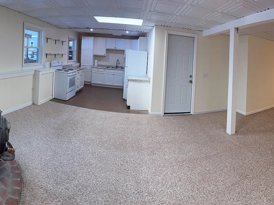 Kitchen, dining, and living room