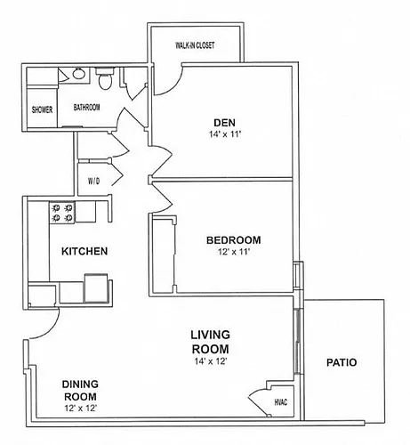 Floor plan B1 & B2 - 1 Bedroom, 1 Bath with Den