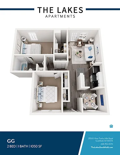 Floor plan 2 BED 1 BATH STYLE A