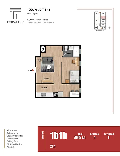 Floor plan 1 Bed 1 Bath - 465 sqft