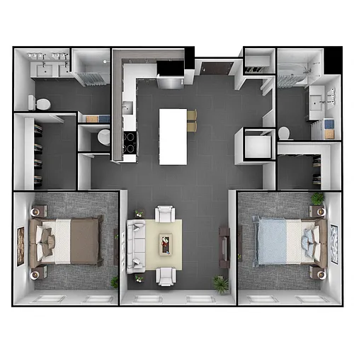 Floor plan 2 Bedroom, 2 Bathroom 1089 SF