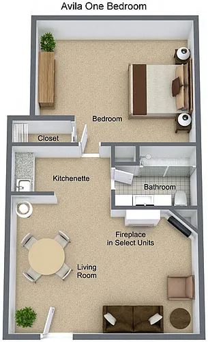 Floor plan Avila One Bedroom