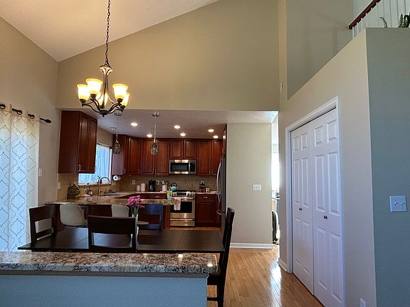 open concept dining area with large pantry