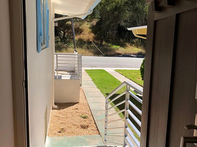 View of the outside from the entrance door.