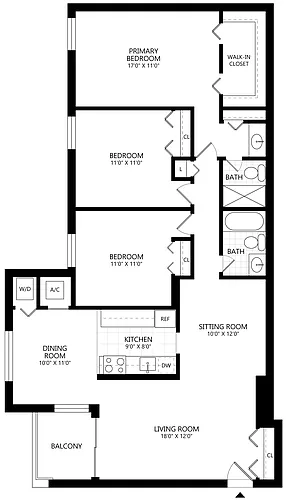 Floor plan 2 bed/ 2 Bath Den-B3D