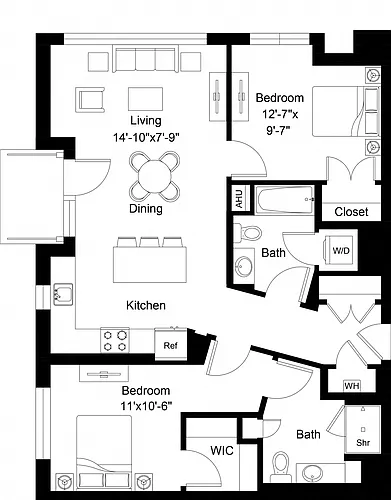 Floor plan 2 Bed/2 Bath-B10