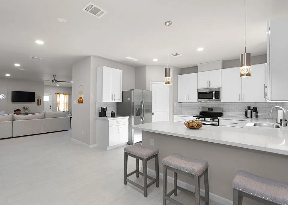 Kitchen with all essentials including, Single serve coffee maker, toaster and all appliances